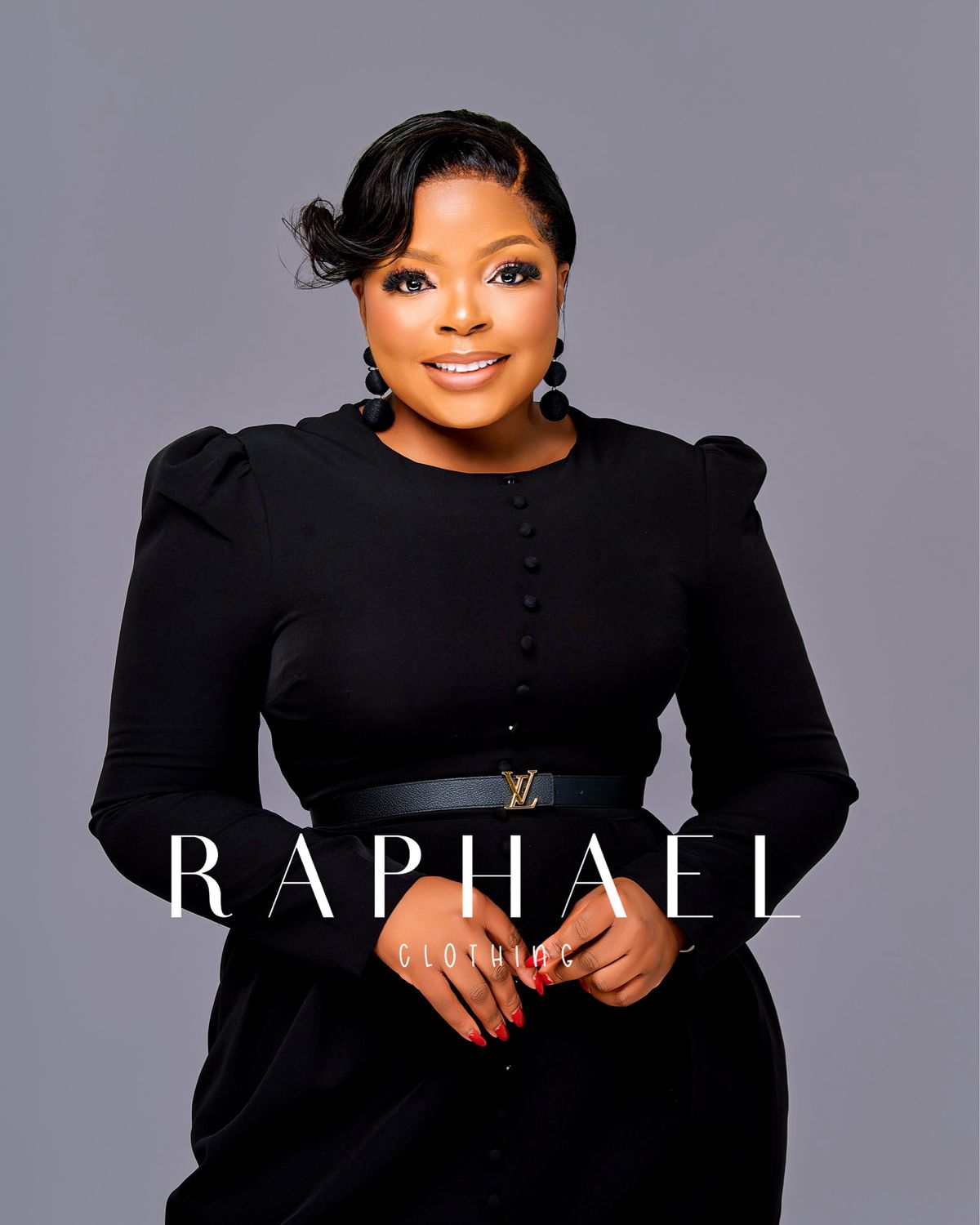 RAPH2024011604-BLACK LONGSLEEVE FRONT BUTTON DRESS