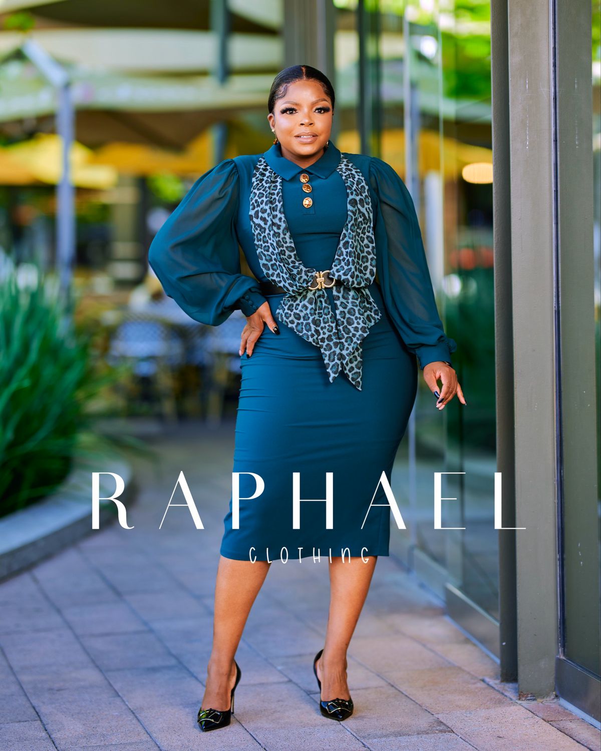 AZA3566-CHIC MIDI DRESS WITH SCARF TIE