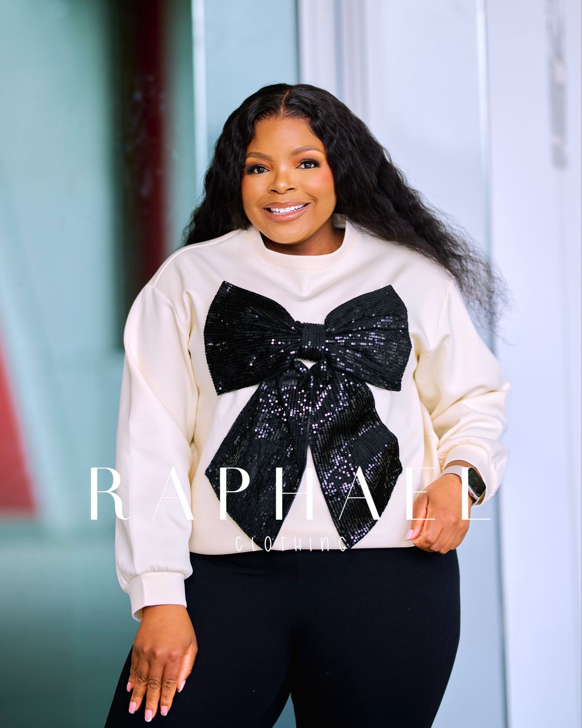RAPH25033002-BIANCA LUXE SEQUIN BOW SWEATSHIRT