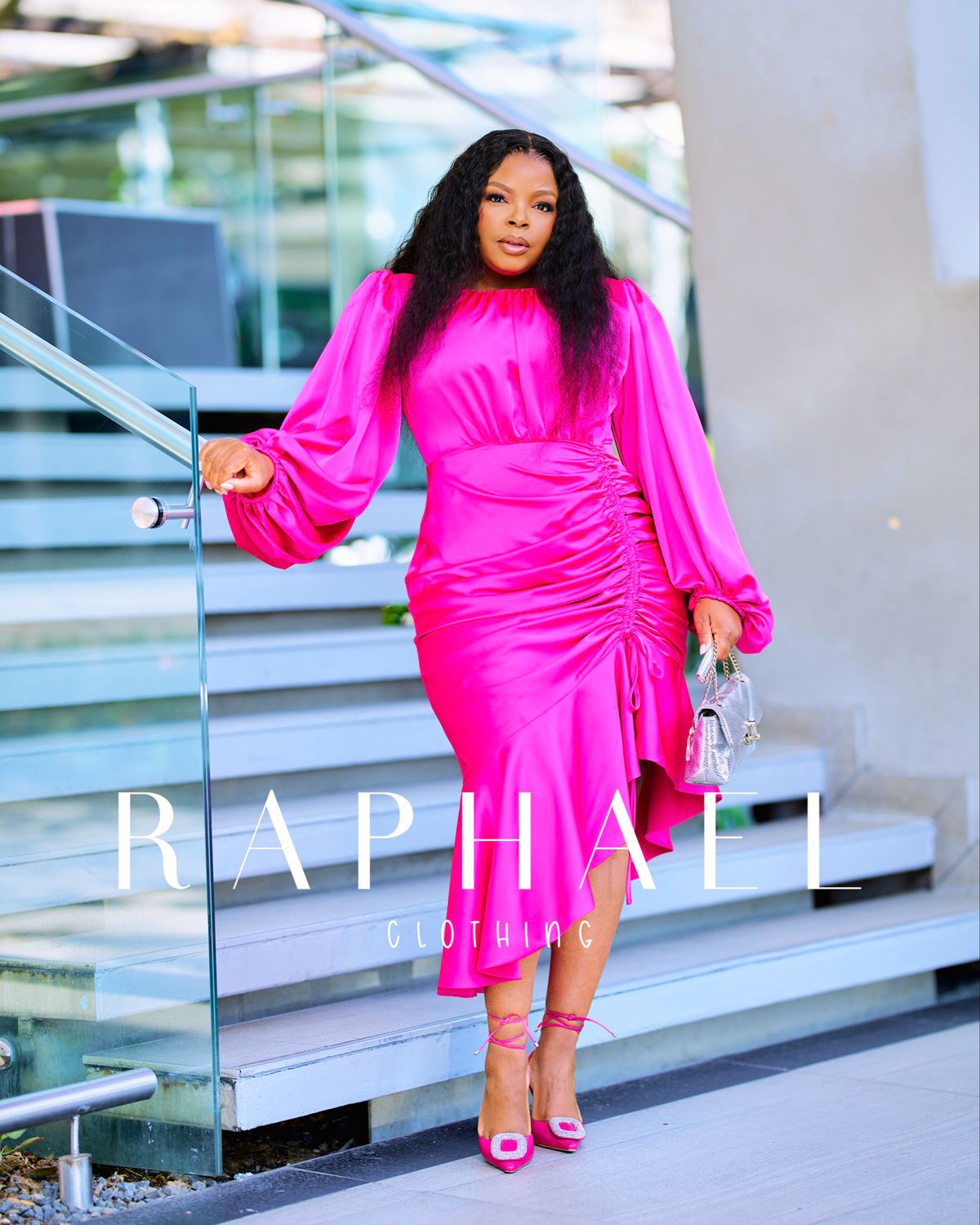 RAPH23111312-THANDO SATIN RUCHED DRESS