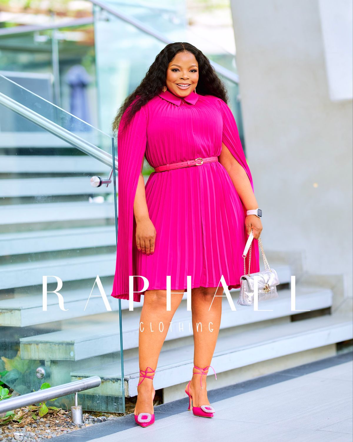 RAPH25031208-ZANELLE CAPE PLEAT DRESS