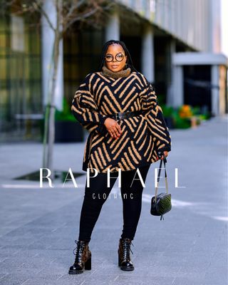 RAPH BLACK AND TAN FUZZY PATTERNED SWEATER DRESS