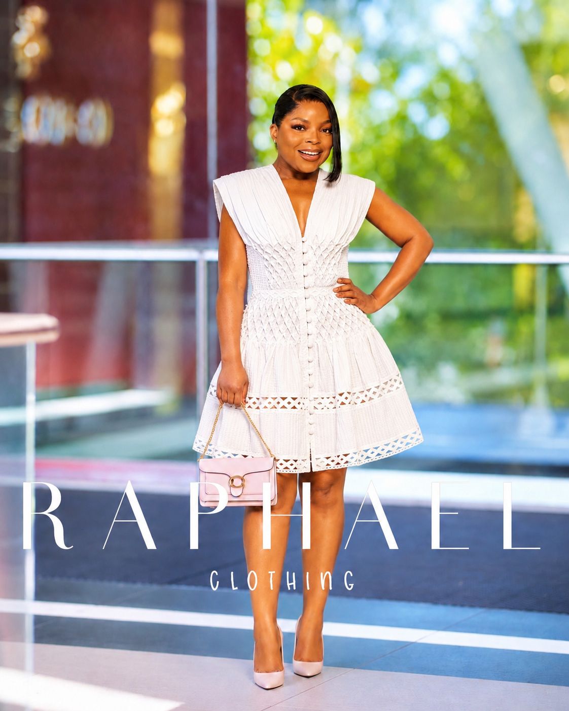 RAPH LATTICE WHITE ELEGANT MINI DRESS