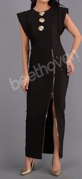 AZA3772-GOLD BUTTON ZIP BODYCON DRESS