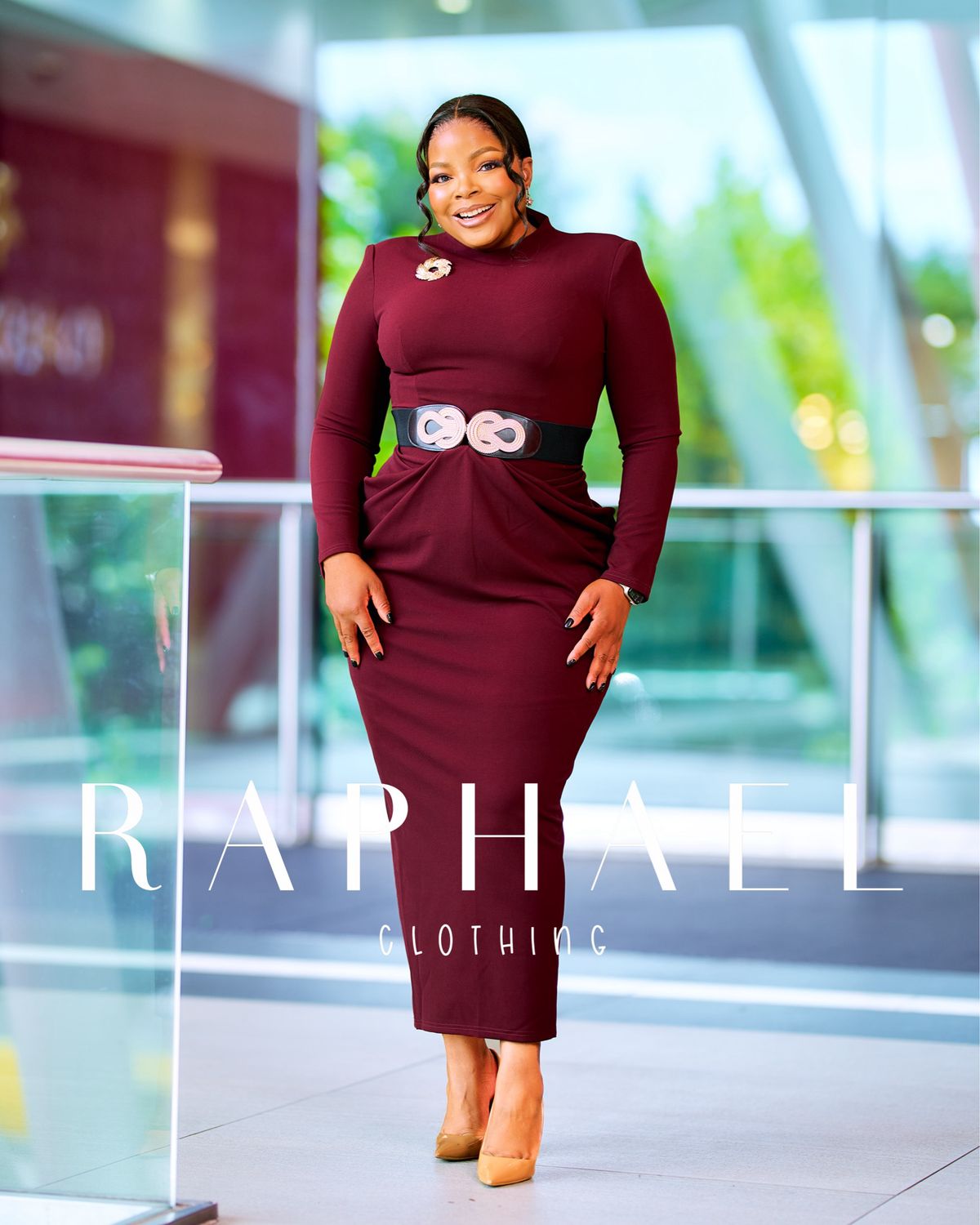 RAPH-ELLA FITTED DRAPED CAPE DRESS