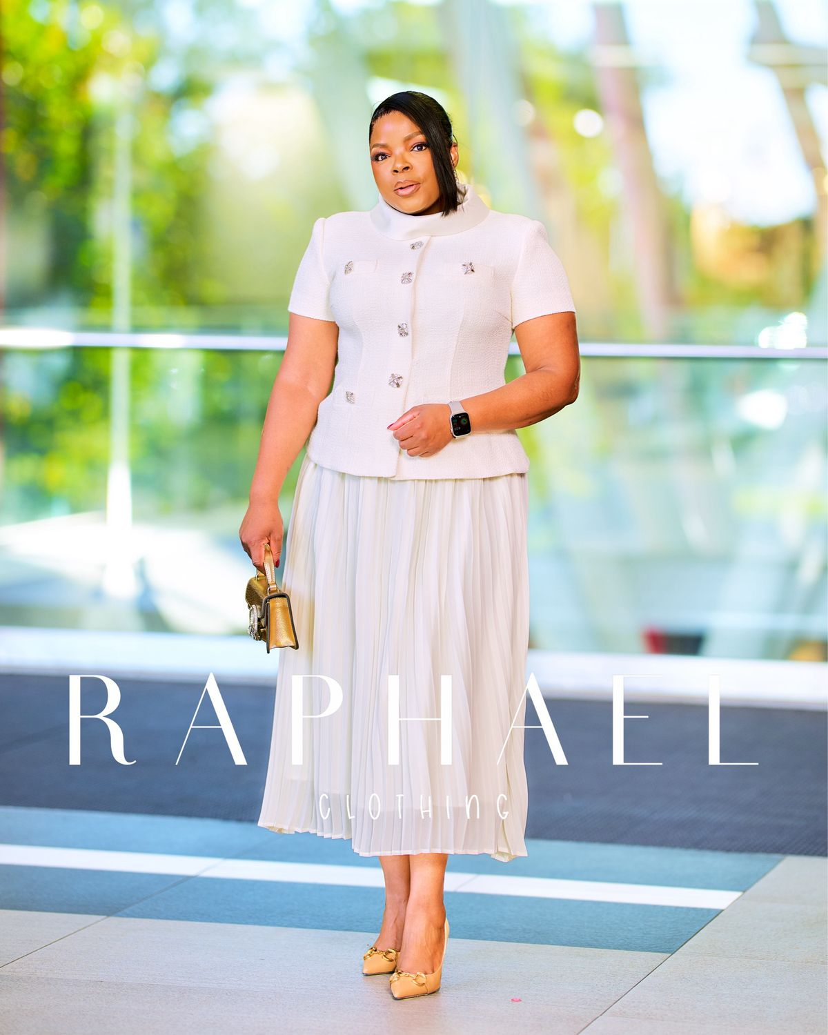 ELIZABETH TWEED PLEATED DRESS