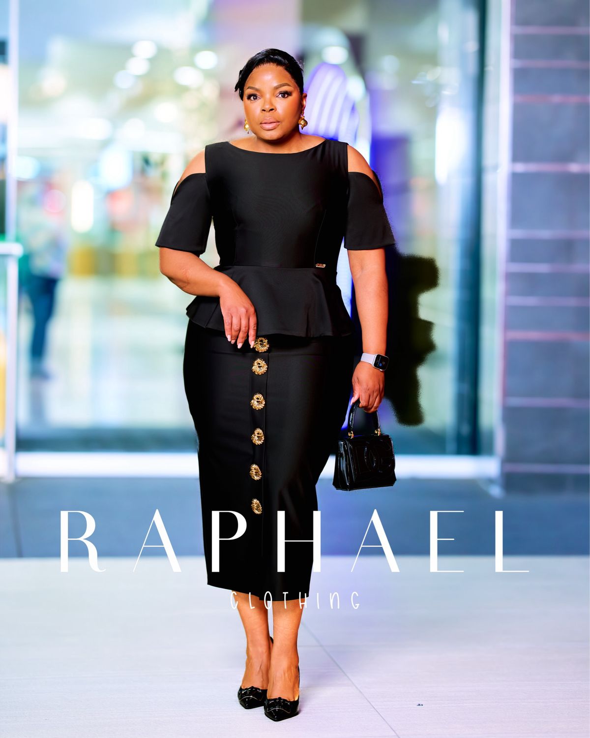 AZA3823-MILA COLD-SHOULDER PEPLUM DRESS