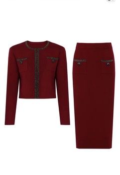 RAPH-CLARA CONTRAST TRIM KNIT SKIRT SET