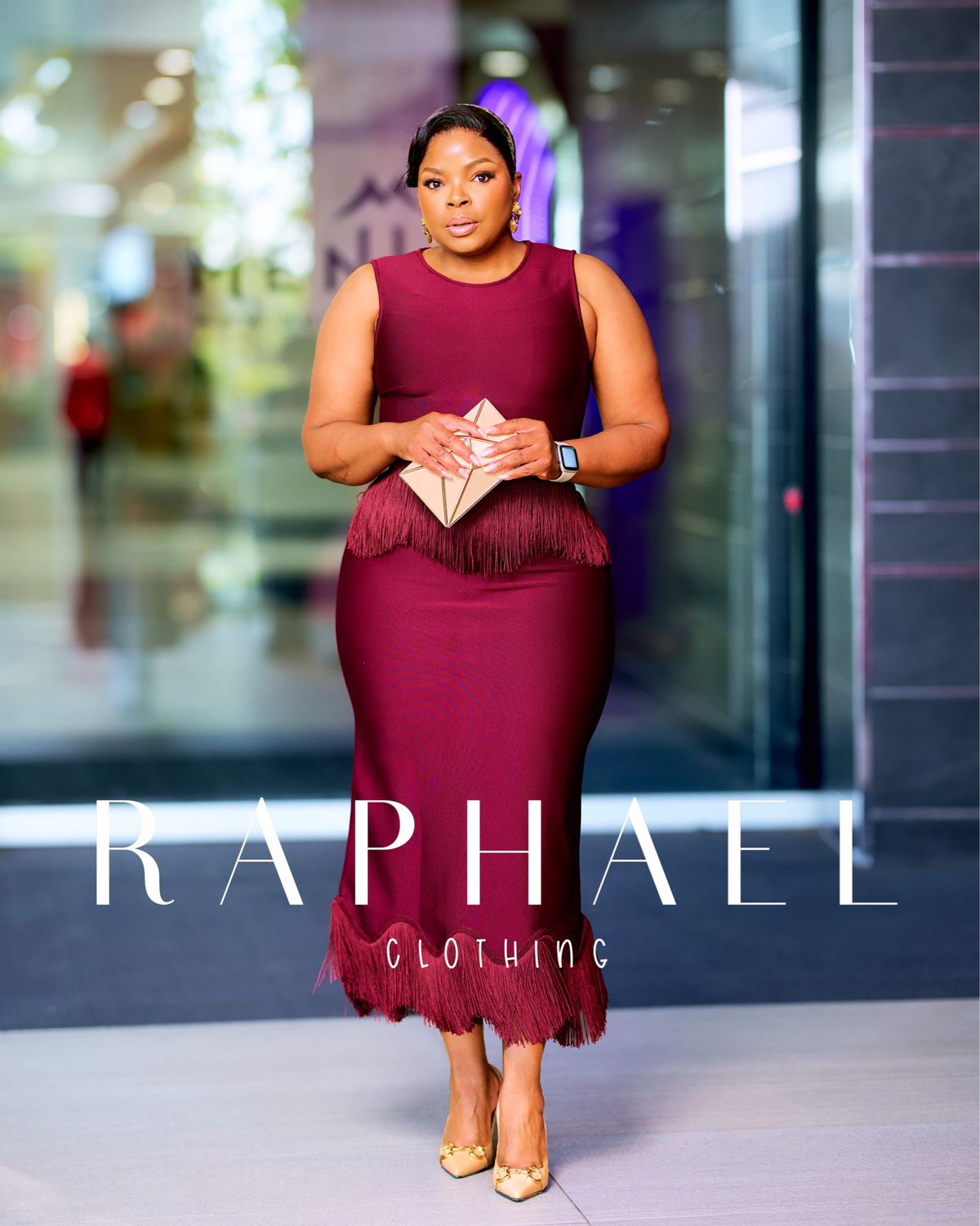 RAPH-MARA FRINGE TRIM BANDAGE DRESS