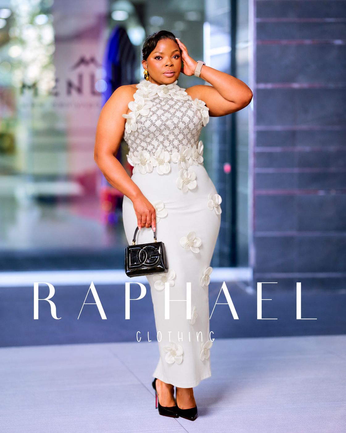 RAPH- 3D FLORAL SEQUIN BANDAGE DRESS