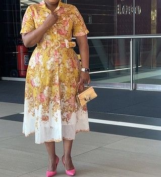 RAPH-MARIGOLD FLORAL BELTED SHIRT DRESS