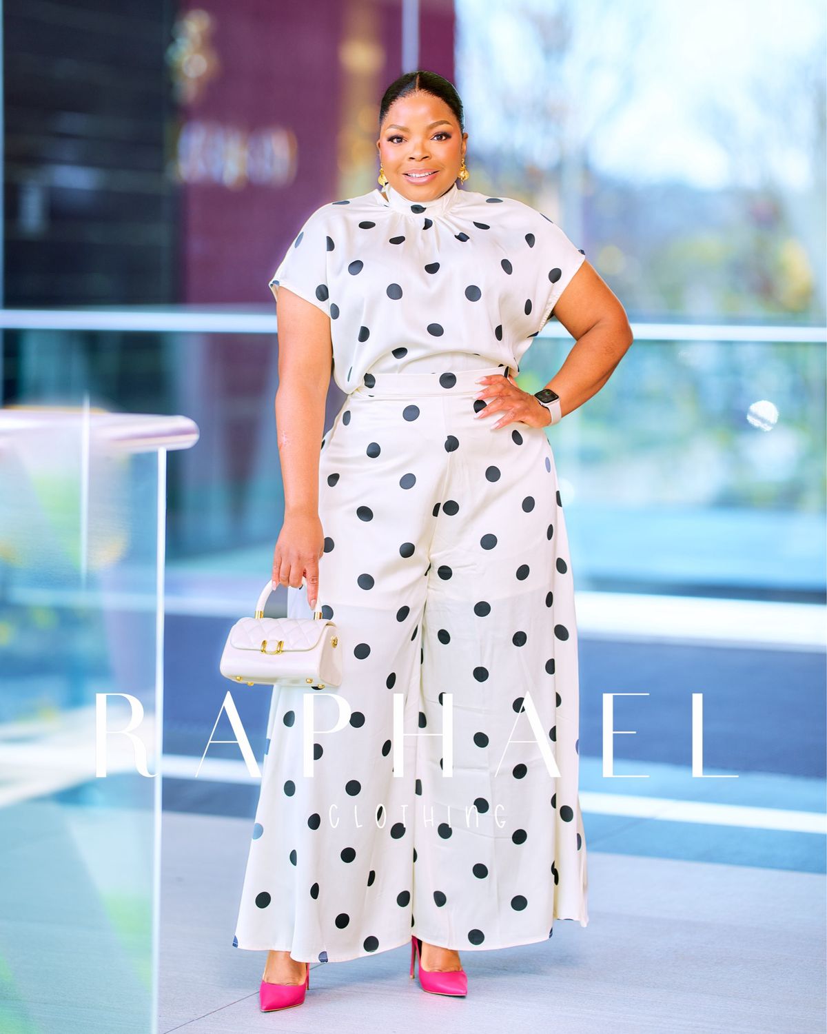 RAPH-MONIQUE SATIN POLKA DOT PANTS SET