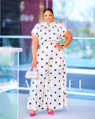 RAPH-MONIQUE SATIN POLKA DOT PANTS SET