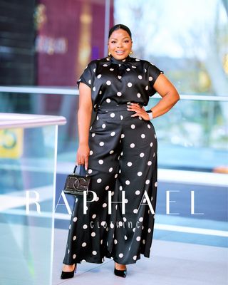 RAPH-MONIQUE SATIN POLKA DOT PANTS SET