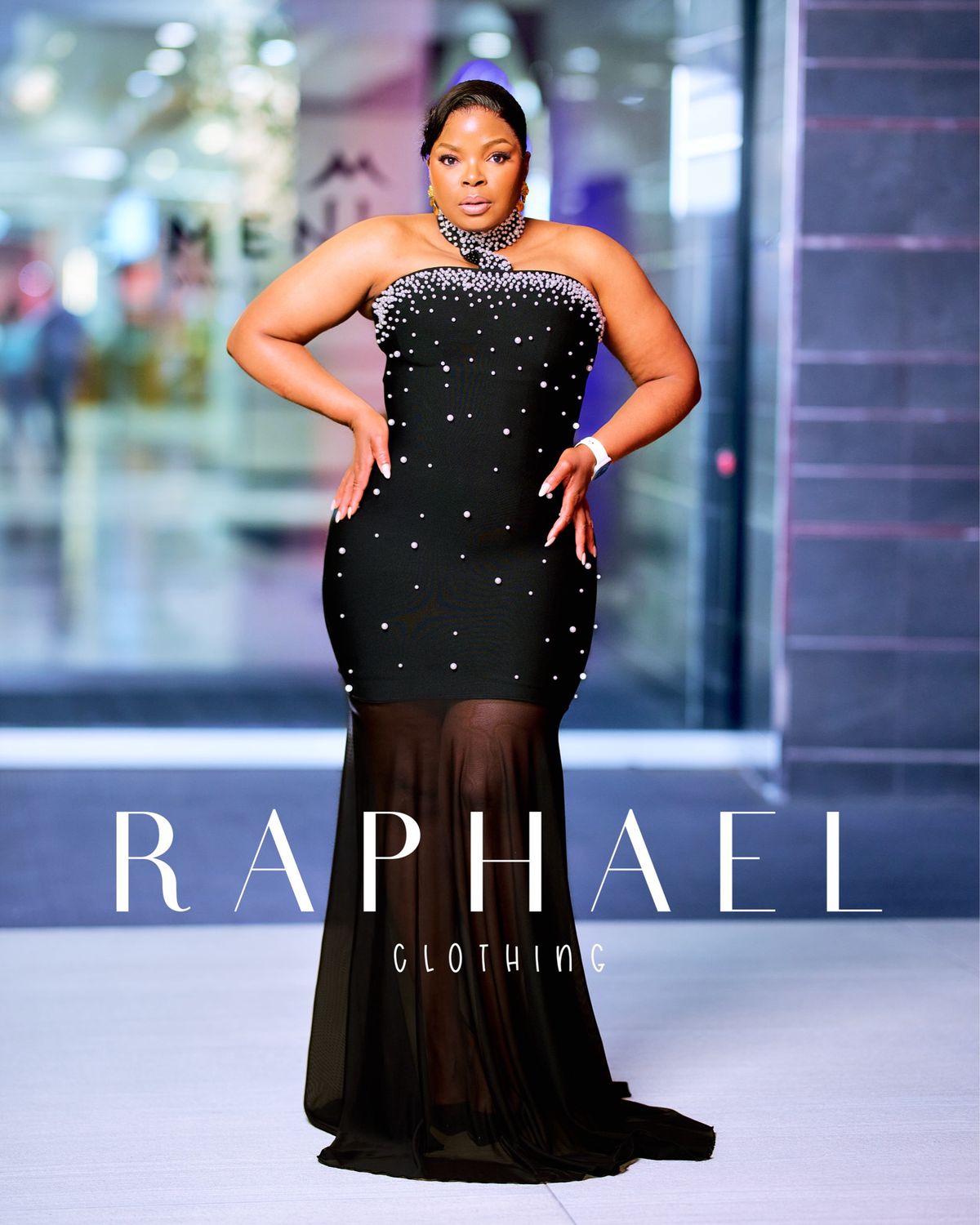 RAPH-ARIELLE PEARL EMBELLISHED MERMAID BANDAGE DRESS