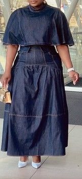 RAPH-DENIM CROPPED CAPE TOP SKIRT SET