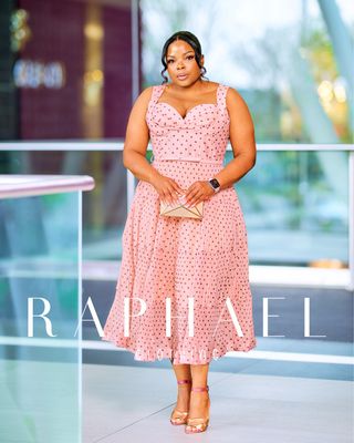 RAPH-NORI POLKA DOT BUSTIER MIDI DRESS