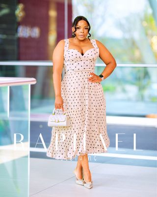 RAPH-NORI POLKA DOT BUSTIER MIDI DRESS