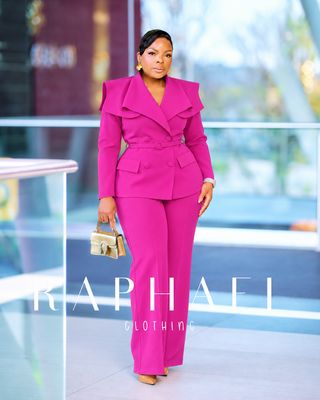 RAPH-ZIVA RUFFLE LAPEL WIDE -LEG PANT SUIT