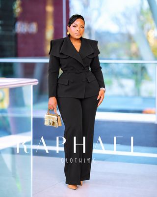 RAPH-ZIVA RUFFLE LAPEL WIDE -LEG PANT SUIT
