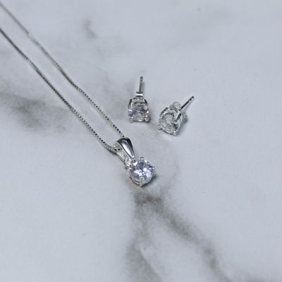 Juego de zirconia blanca cristal circular