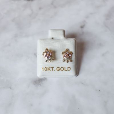 Aretes de tortuga con zirconia en Oro 10KT