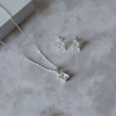 Juego zirconia cristal en corte esmeralda