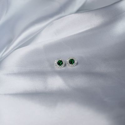 Aretes zirconia Verde con detalle de circulo de micro zirconias