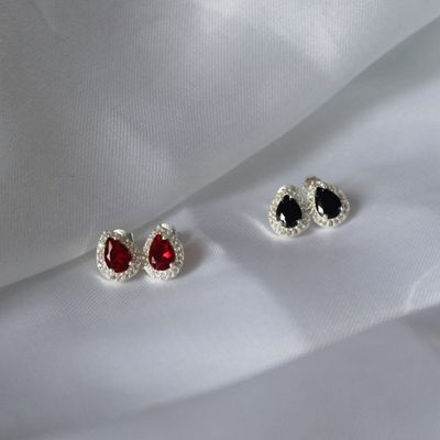 ​Aretes de gota con zirconia Roja y micro zirconia
