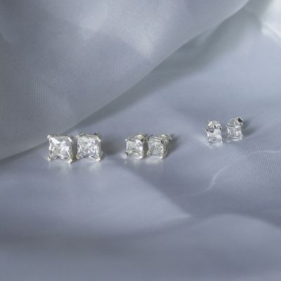 Zirconia cuadrada de cuatro puntos de soporte en Plata Italiana 925