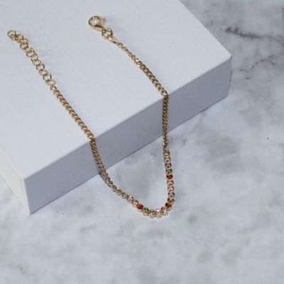 Pulsera dama con zironcias colores en plata italiana gold