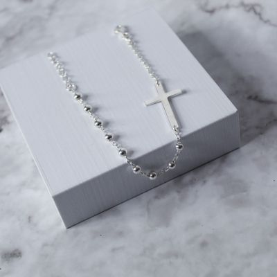Pulsera de bolitas con cruz en plata italiana 925