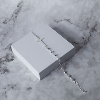 Pulsera de bolitas con cruz en plata italiana 925