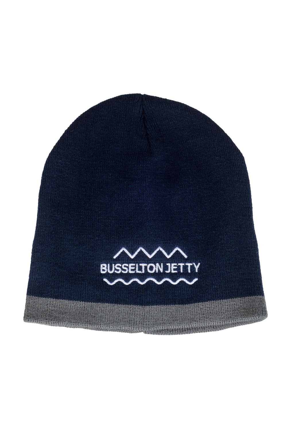 Beanie with Logo, Colour: Navy with Grey Border