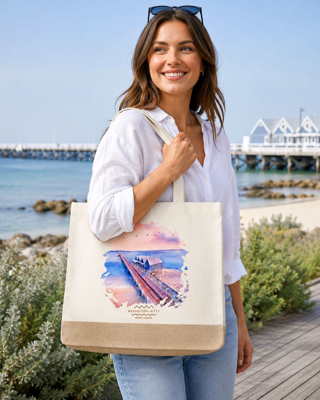 Calico Bag w/Jute Water Color image