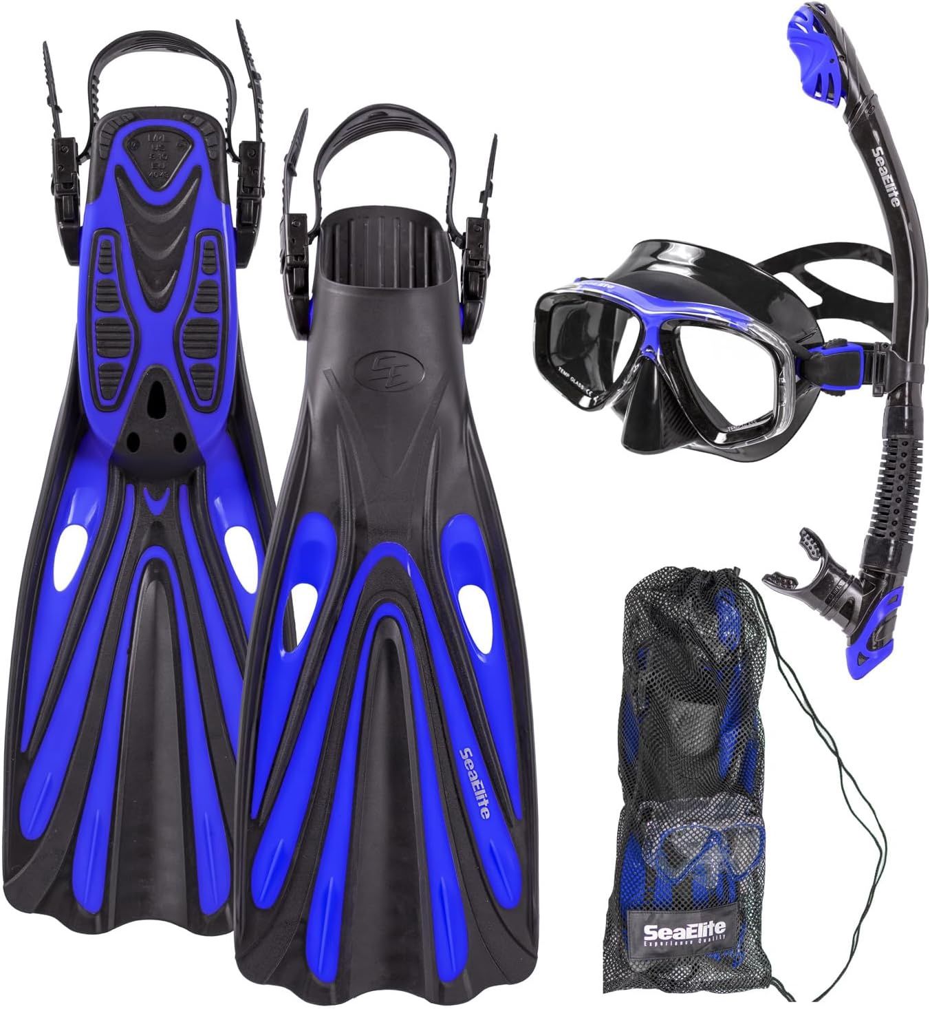 Sea Elite M2 Starter Dual Lens Mask, Fins, and Snorkel Package