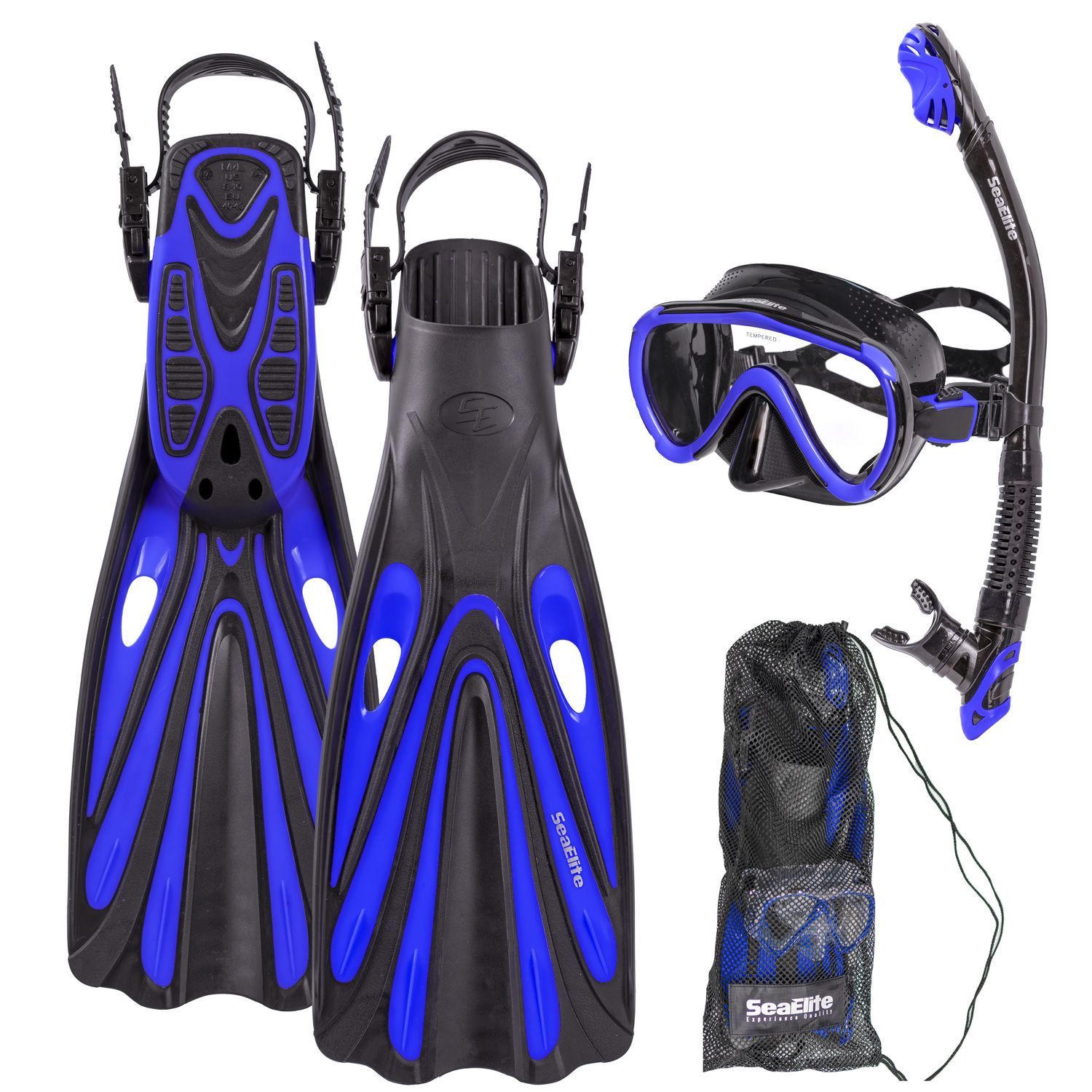 Sea Elite M1 Starter Single Lens Mask, Fins, and Snorkel Package