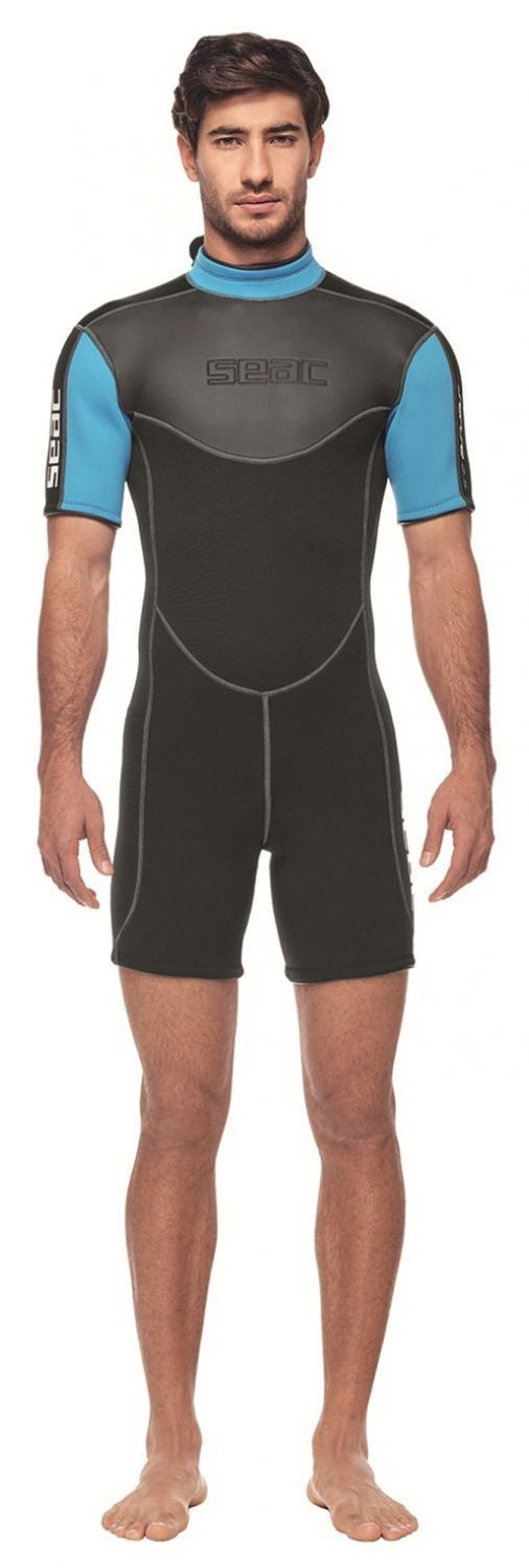 SEAC Sense Shorty 3mm Mens Wetsuit, Color: Black/Blue, Size: 3X-Large
