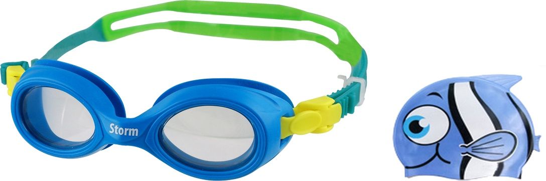 Storm Lil Swimmer Swim Cap and Goggles Set, Color: Blue/Blue
