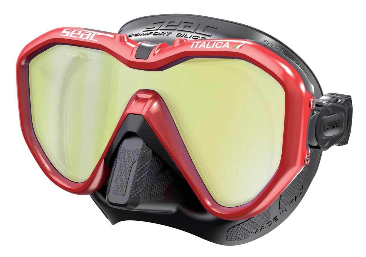 SEAC Italica Scuba Diving Snorkeling Tinted Mask Mono lens Silicone Black, Color: Red