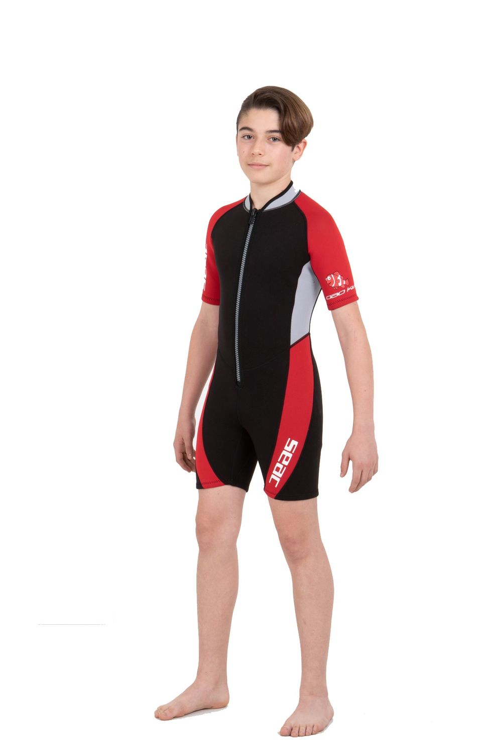 SEAC Ciao 2.5mm Kid's Neoprene Short Wetsuit, Color: Black/Red, Size: Kid 5
