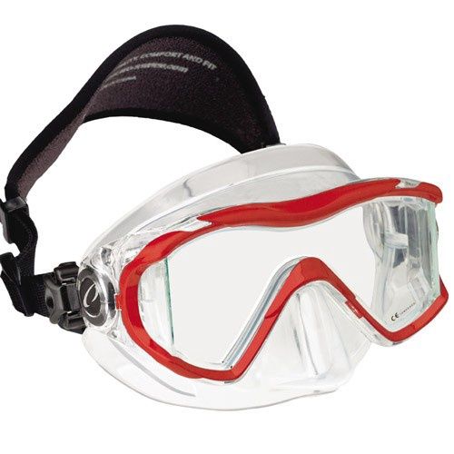 OceanPro Ion 3X Mask with New Strap, Color: Red/Clear