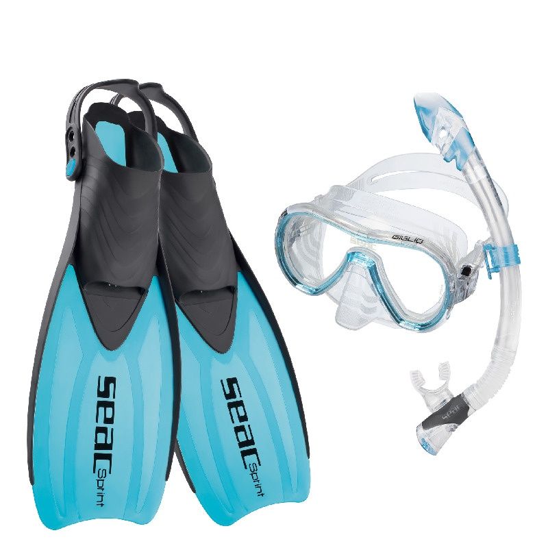 SEAC Tris Sprint Dry Snorkel Set, Color: Blue, Size: 3