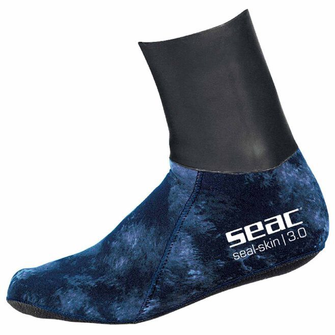 SEAC 3mm Neoprene Seal Skin Dive Socks, Color: Camo Blue, Size: Small