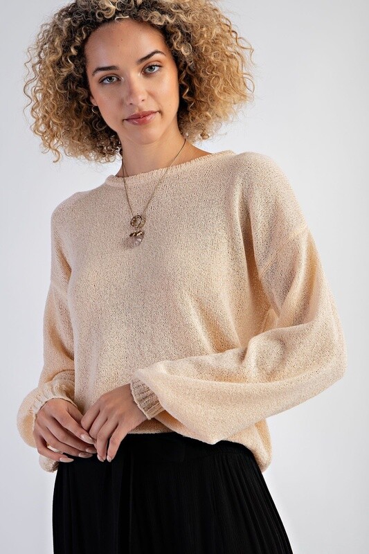 Long Sleeve Knitted Sweater Top, Size: Small, Color: Mushroom