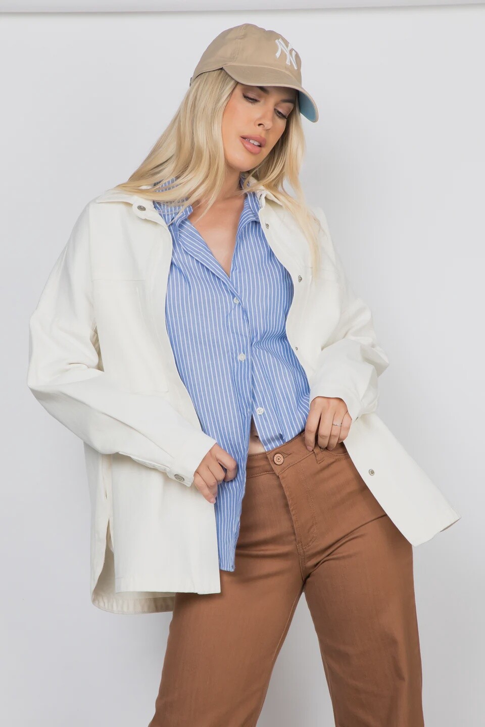Timeless Oversized Denim Shacket, Size: Small, Color: Off White