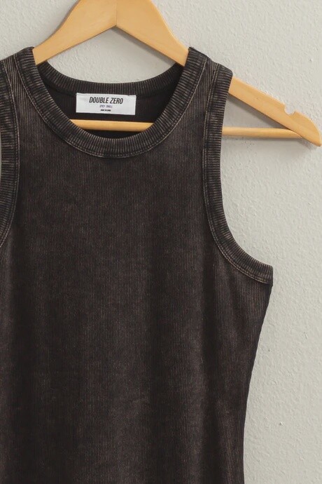 Acid Washed Ribbed Midi Tank Dress, Color: Black, Size: Small