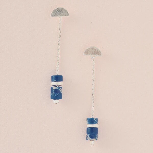 Stone Meteor Thread/Jacket Earring, Color: Lapis/Silver