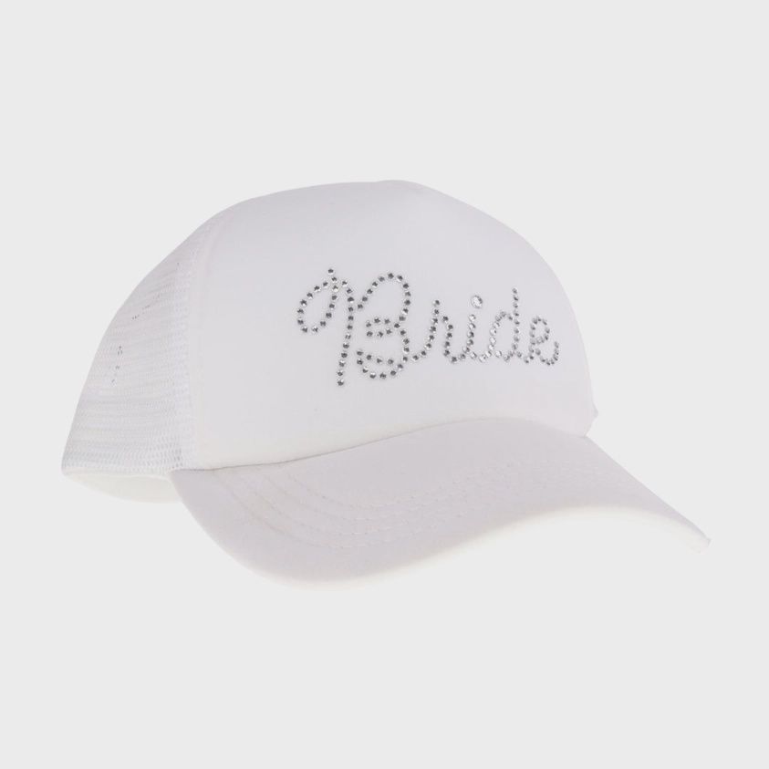 Bride Rhinestone Trucker Ball Cap, Color: White