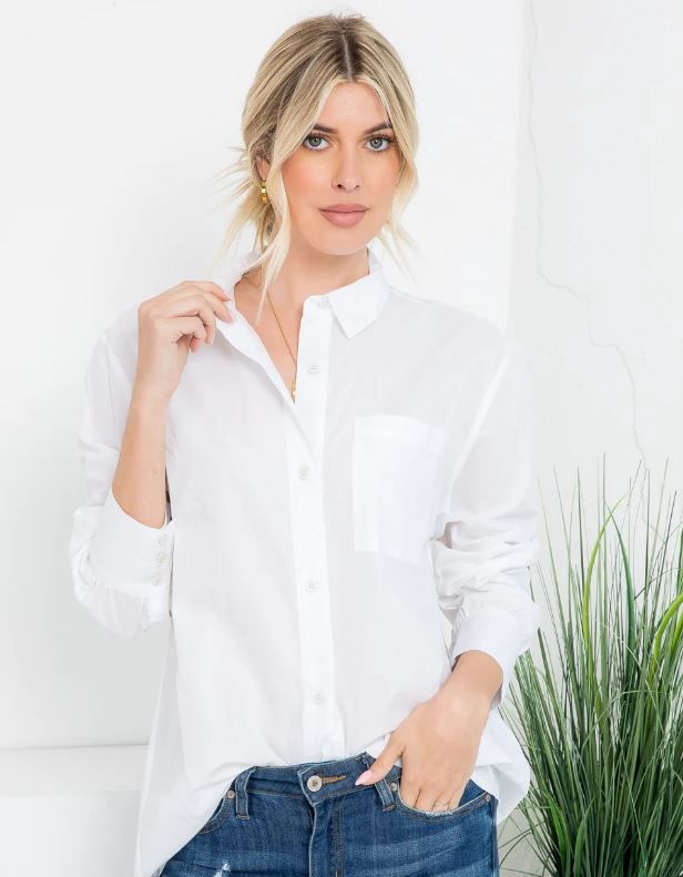 White Oversized Button-Up - SALE - $40